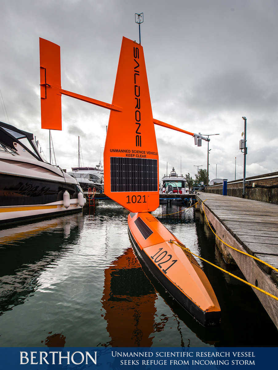 Unmanned scientific research vessel, SD 1021, seeks refuge from the incoming storm in Lymington Marina 2
