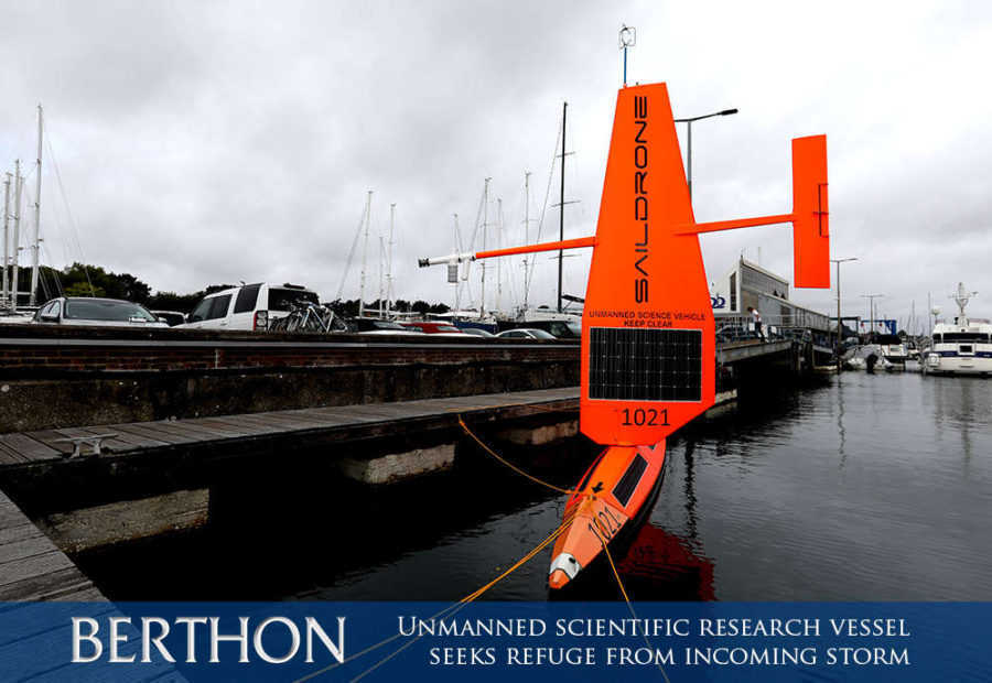 Unmanned scientific research vessel, SD 1021, seeks refuge from the incoming storm in Lymington Marina 2