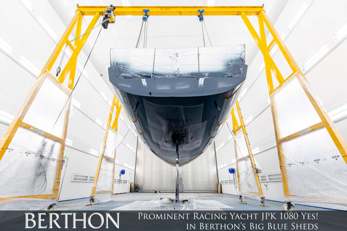 Yes! in Berthon’s Big Blue Sheds JPK 1080 Yes - yacht painting