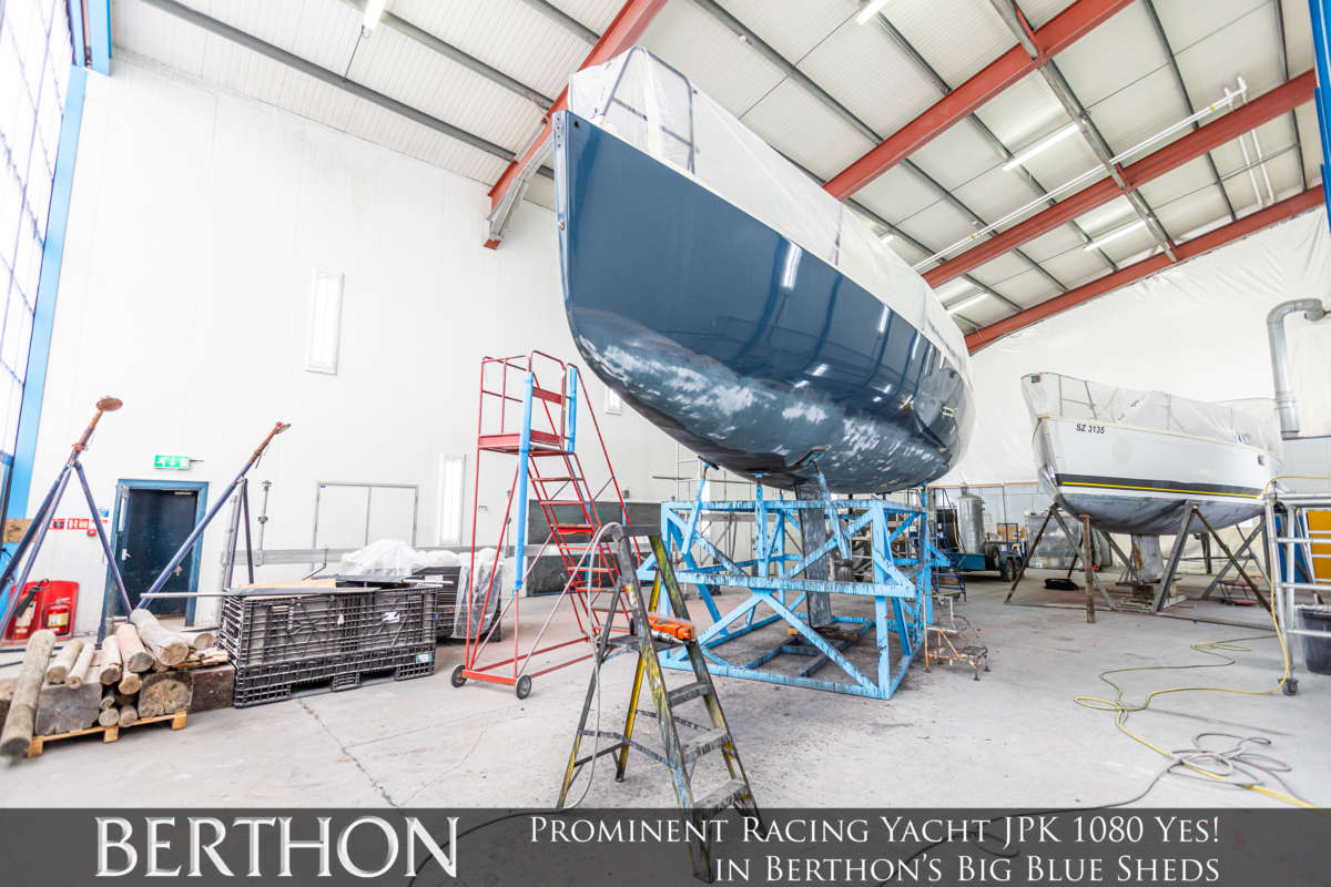 Yes! in Berthon’s Big Blue Sheds JPK 1080 Yes - yacht painting